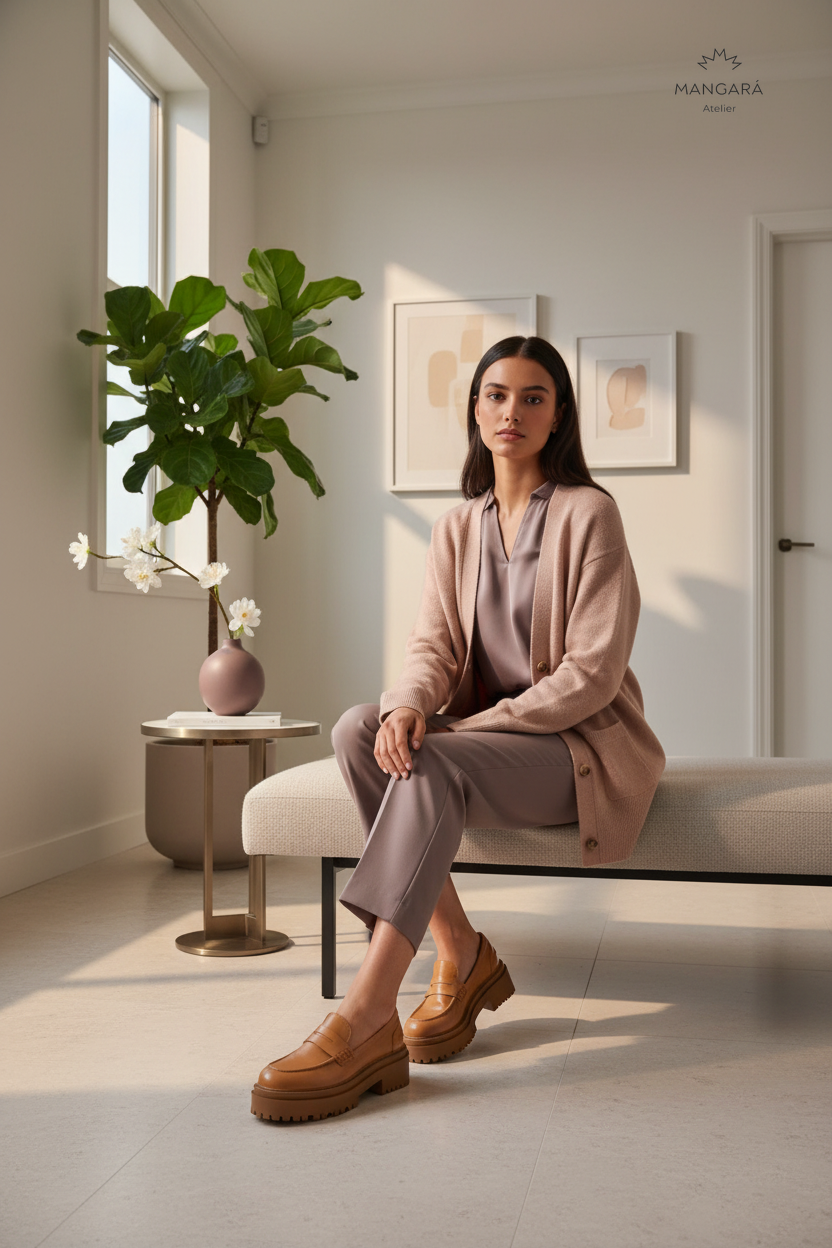 Carvalho Caramel Leather Loafers – 6cm Chunky Platform Sole — AI-generated editorial photo