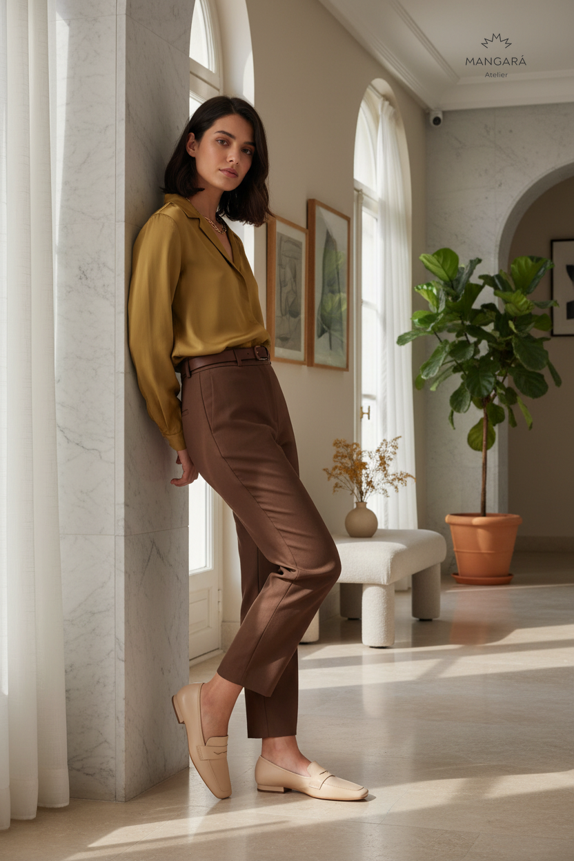 Cipó Beige Leather Square-Toe Loafers – Flat — AI-generated editorial photo