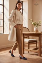 Cordía Navy Blue Leather Loafers – Square Toe, 4cm Wooden Block Heel — AI-generated editorial photo