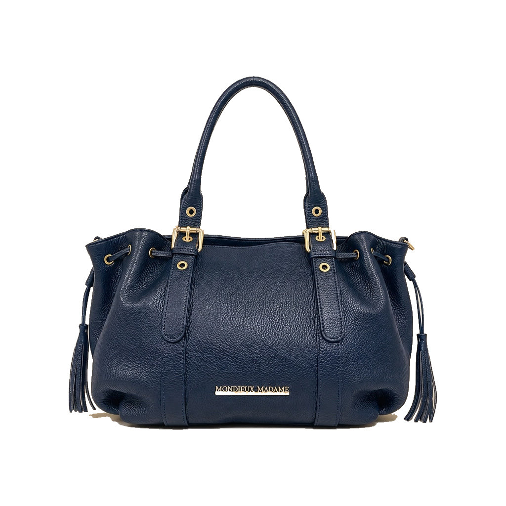 Mondieux Madame Flo leather bag in navy, still product view