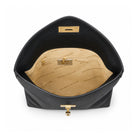 Mondieux Madame Leona leather bag, open view showing the printed lining and internal zip pocket.