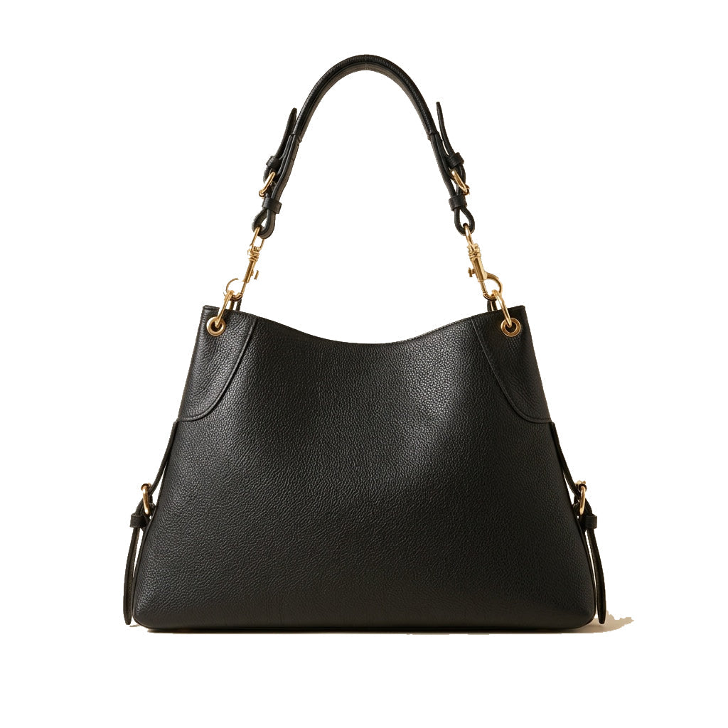 Mondieux Madame Roxy leather shoulder bag in black, with short handle visible.
