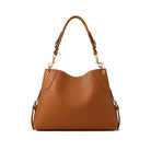 Mondieux Madame Roxy leather shoulder bag in camel, with short handle visible.