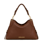 Mondieux Madame Roxy leather shoulder bag in Choco au Lait brown, with short handle visible.