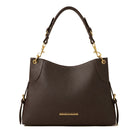 Mondieux Madame Roxy leather shoulder bag in dark brown, with short handle visible.
