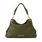 Mondieux Madame Roxy leather shoulder bag in khaki, with short handle visible.