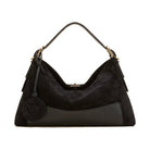Mondieux Madame Smile suede bag in black, still product view