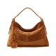 Mondieux Madame Smile suede bag in camel, still product view
