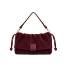 Mondieux Madame Stella suede bag in bordeaux, still product view