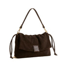 Mondieux Madame Stella suede bag in dark choco, still product view