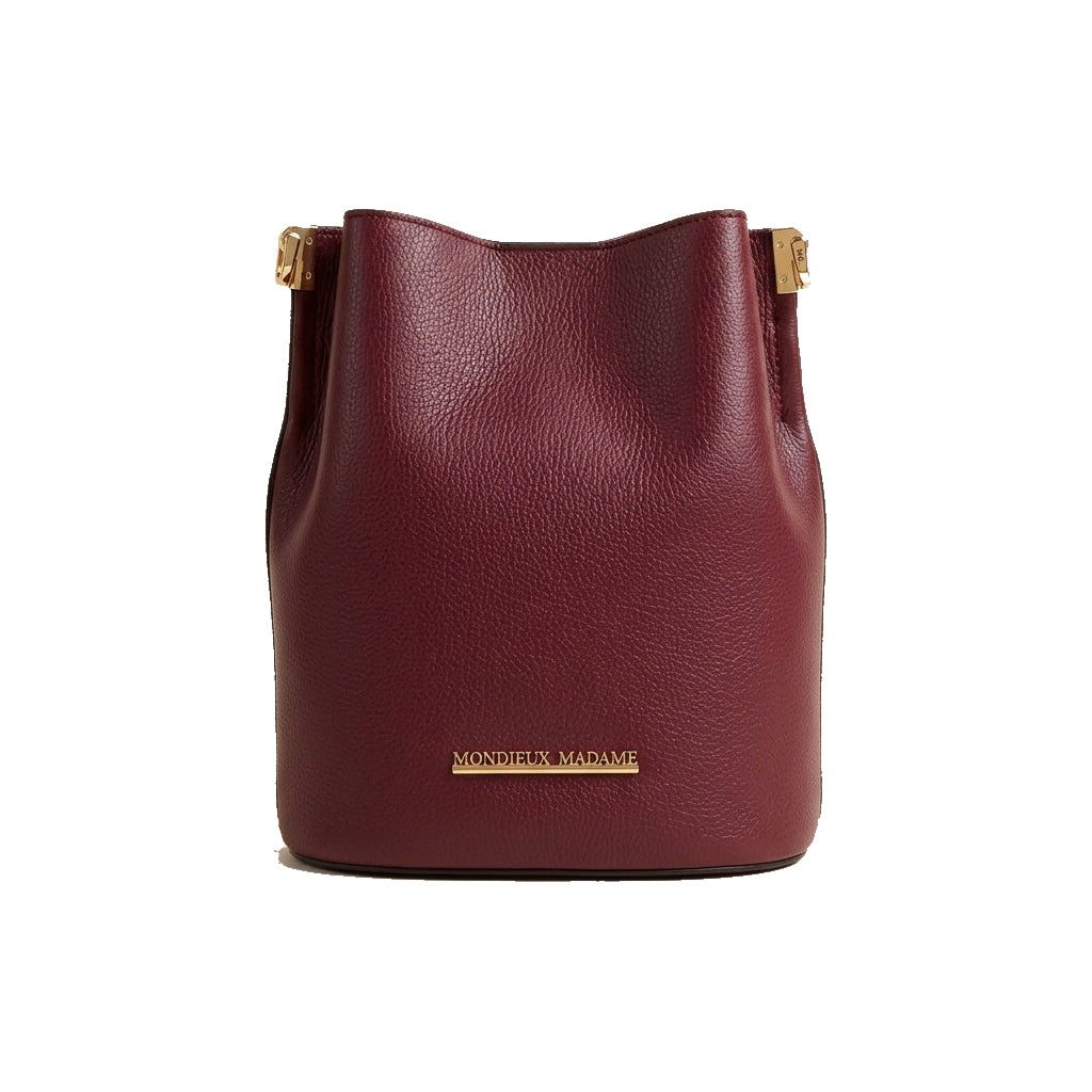 Mondieux Madame Tatie Cow leather bag in bordeaux, still product view
