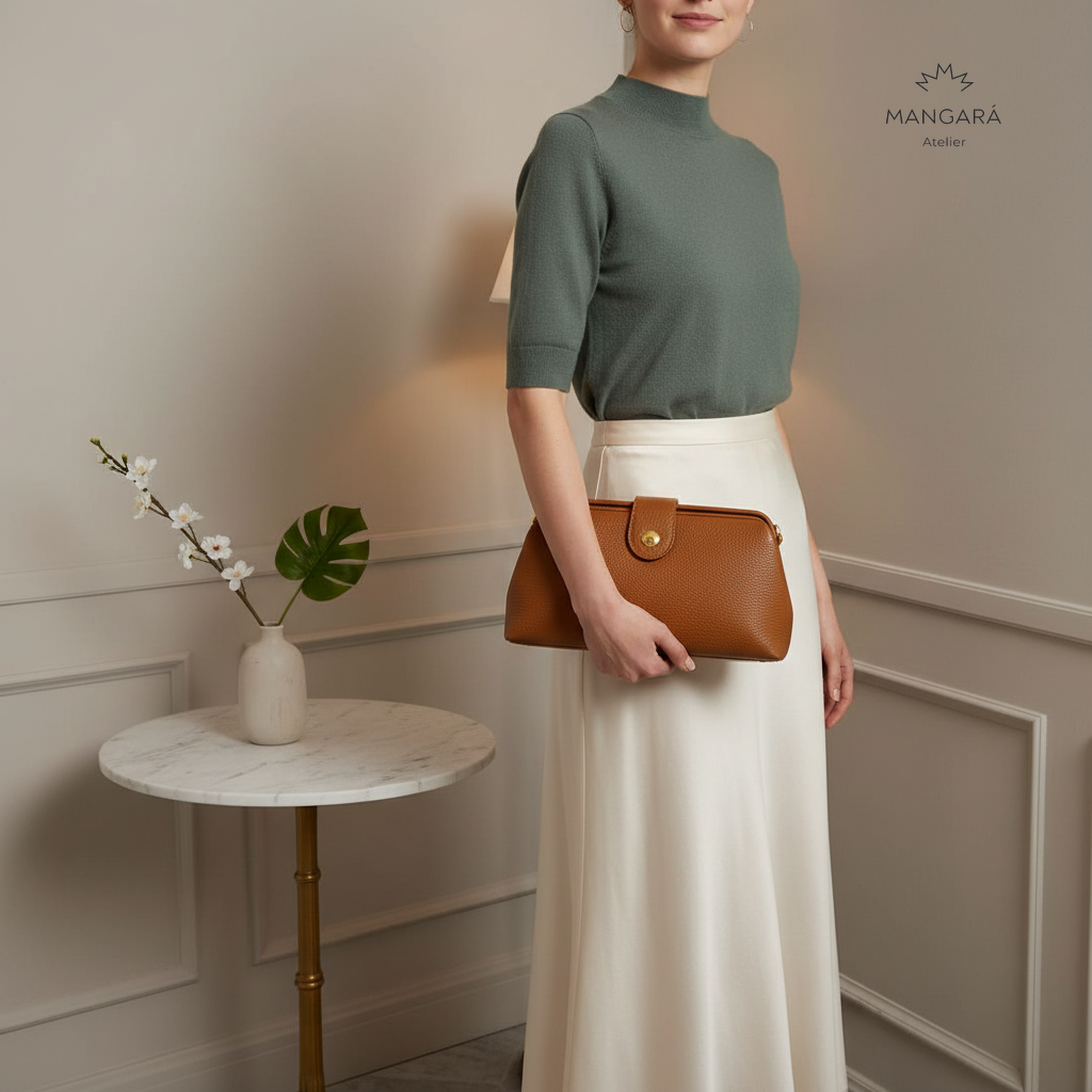 Rosanne Italian Leather Doctor-Style Clutch – Crossbody Strap — AI-generated editorial photo