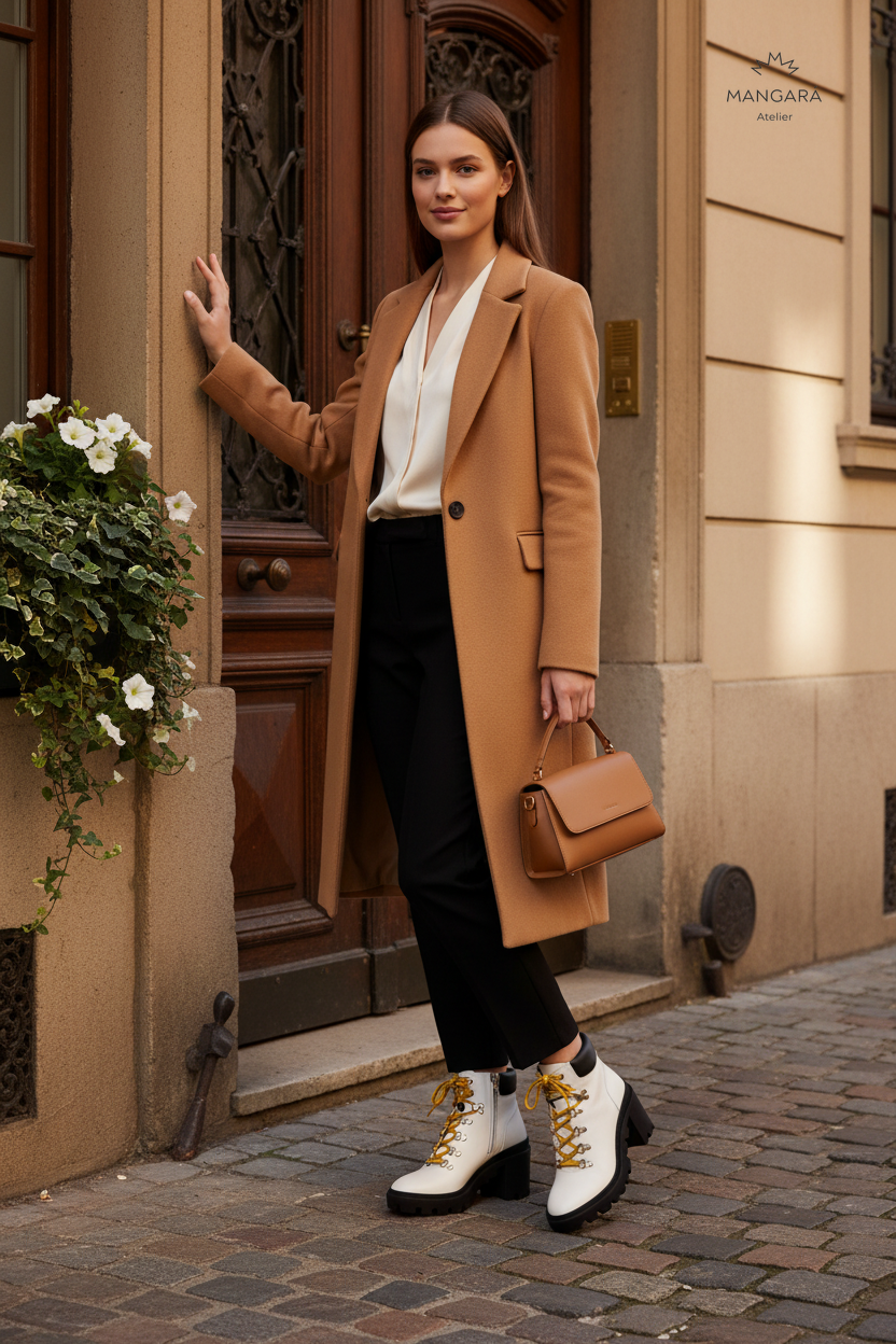 Vriesea White Leather Hiker Boots – 9cm Block Heel — AI-generated editorial photo